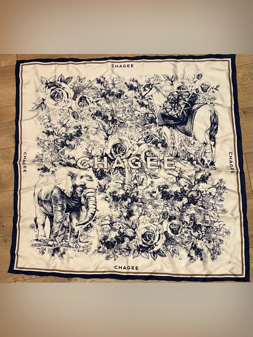 CHAGEE Tea House Collectible Limited Edition scarf floral elephant horse Silk